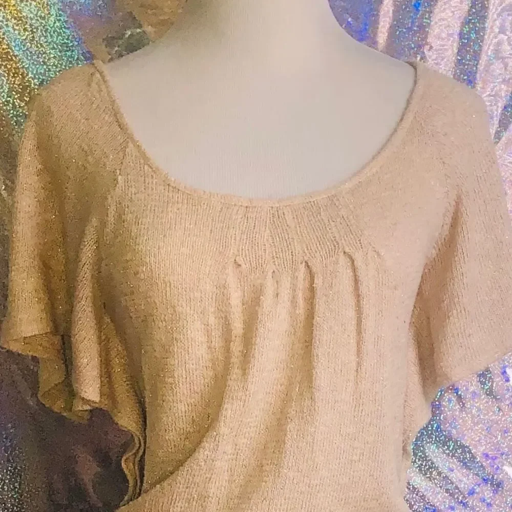 Shimmery Tan sweater w/short sleeve - Picture 2 of 3